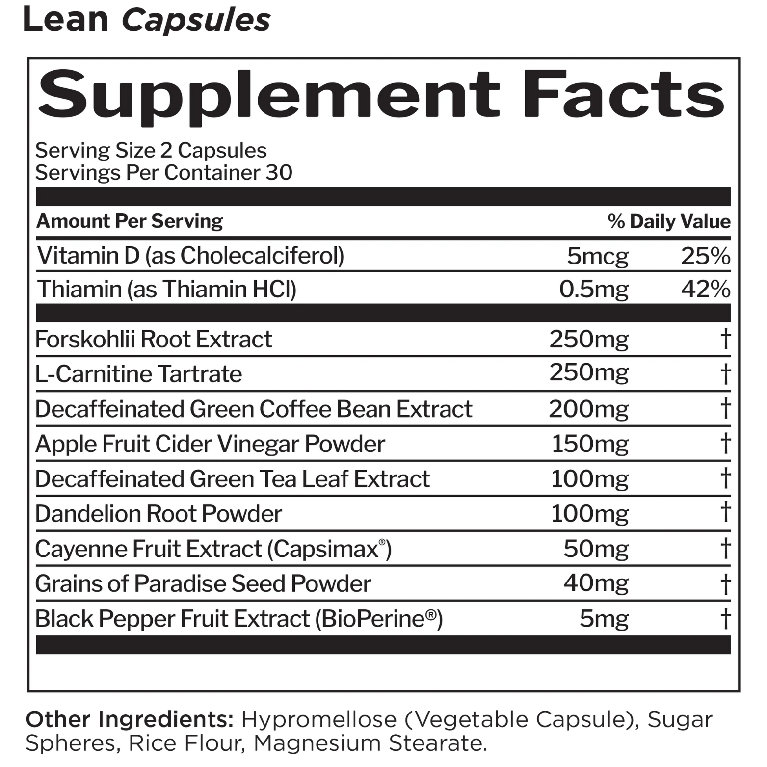 LEAN Non - Stim FAT BURNER CAPSULES - 30 Serving - Competitive Edge Nutrition