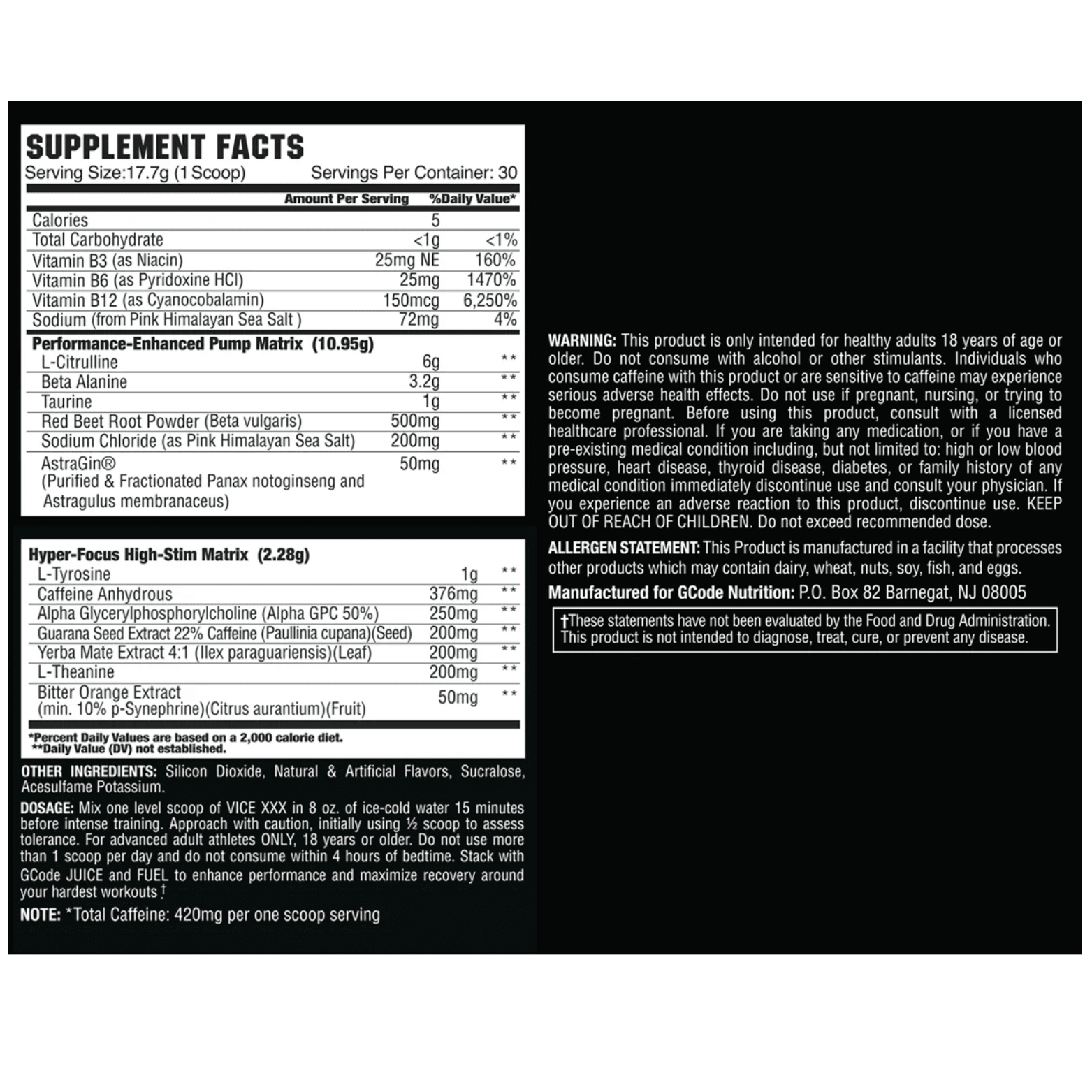 VICE - XXX TRICHAMBER PRE WORKOUT - 30 Servings - Competitive Edge Nutrition